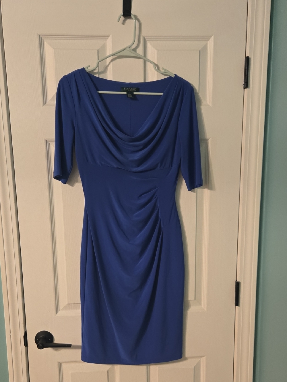 Ralph Lauren Cowl Neck Royal Blue Midi Dress